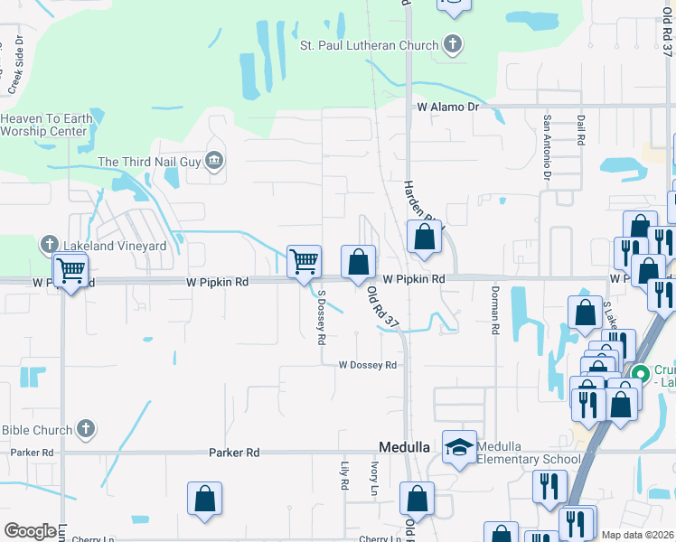 map of restaurants, bars, coffee shops, grocery stores, and more near 1119 West Pipkin Road in Lakeland