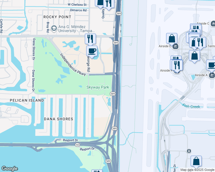map of restaurants, bars, coffee shops, grocery stores, and more near 3901 George Road in Tampa