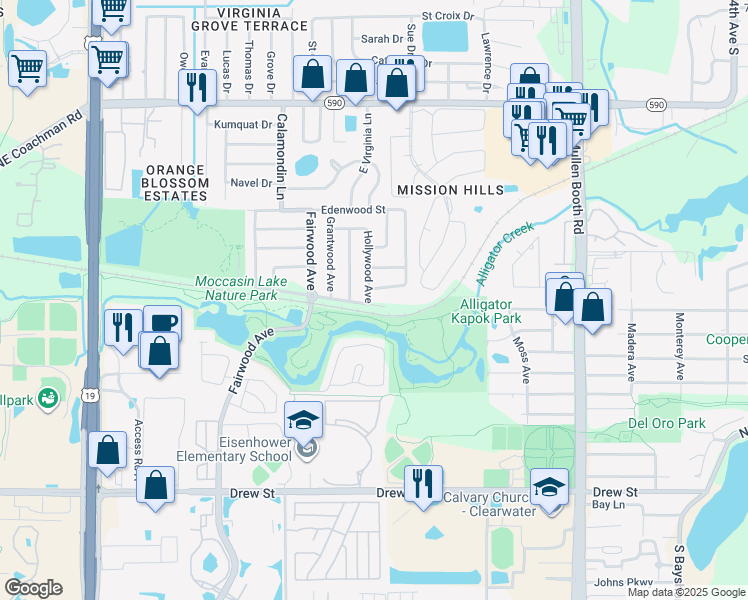 map of restaurants, bars, coffee shops, grocery stores, and more near 1001 Hollywood Avenue in Clearwater