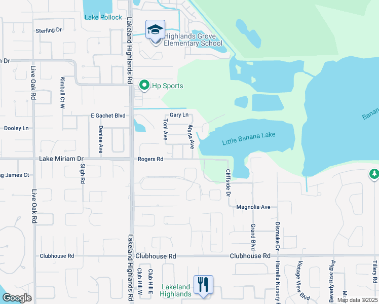 map of restaurants, bars, coffee shops, grocery stores, and more near 4929 Marla Avenue in Lakeland