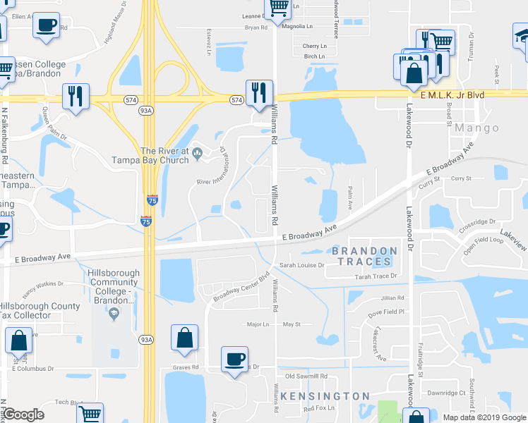 map of restaurants, bars, coffee shops, grocery stores, and more near 3444 High Hampton Circle in Tampa