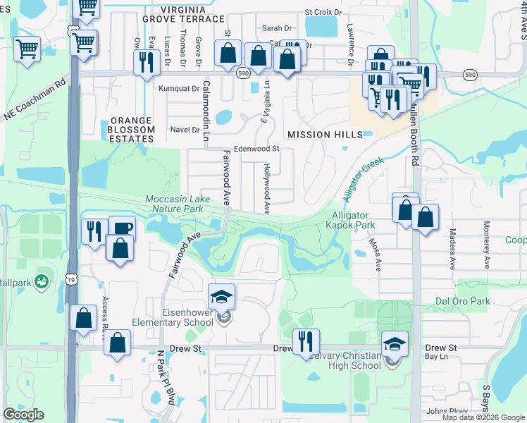 map of restaurants, bars, coffee shops, grocery stores, and more near 1001 Hollywood Avenue in Clearwater