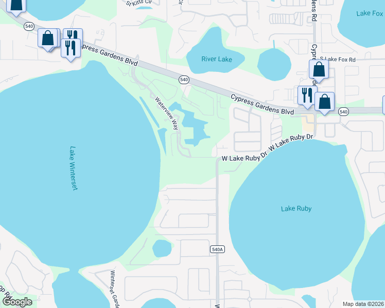 map of restaurants, bars, coffee shops, grocery stores, and more near 3034 Richmond Drive in Winter Haven