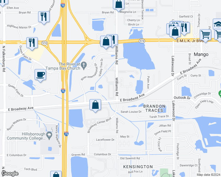 map of restaurants, bars, coffee shops, grocery stores, and more near 3526 High Hampton Circle in Tampa