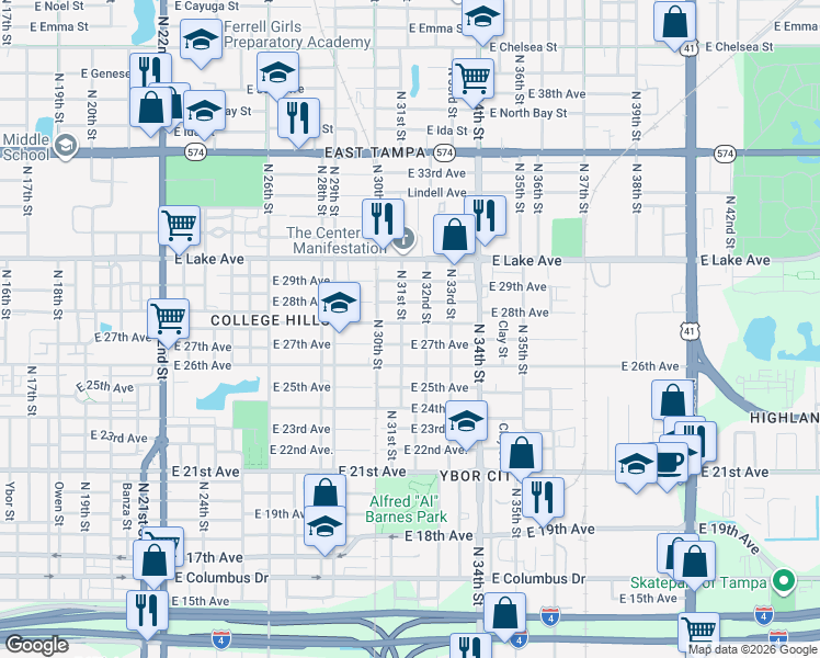 map of restaurants, bars, coffee shops, grocery stores, and more near 3103 Chipco Street in Tampa