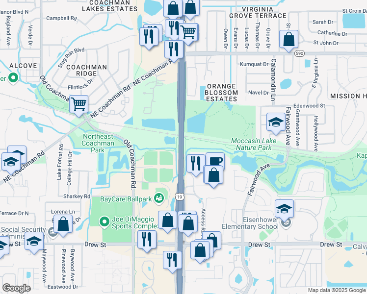 map of restaurants, bars, coffee shops, grocery stores, and more near 22211 US Highway 19 North in Clearwater