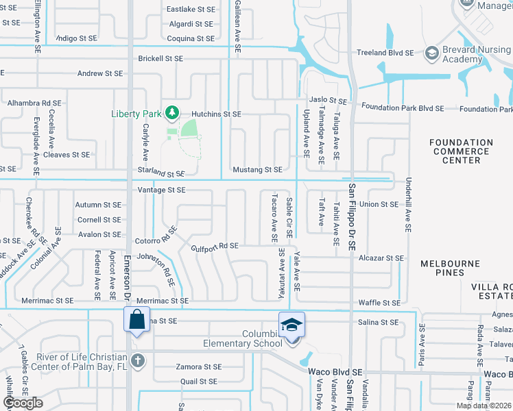 map of restaurants, bars, coffee shops, grocery stores, and more near 921 Sable Circle Southeast in Palm Bay