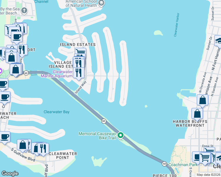 map of restaurants, bars, coffee shops, grocery stores, and more near 42 Midway Island in Clearwater