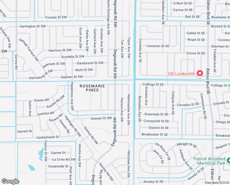 map of restaurants, bars, coffee shops, grocery stores, and more near 981 Degroodt Road Southwest in Palm Bay