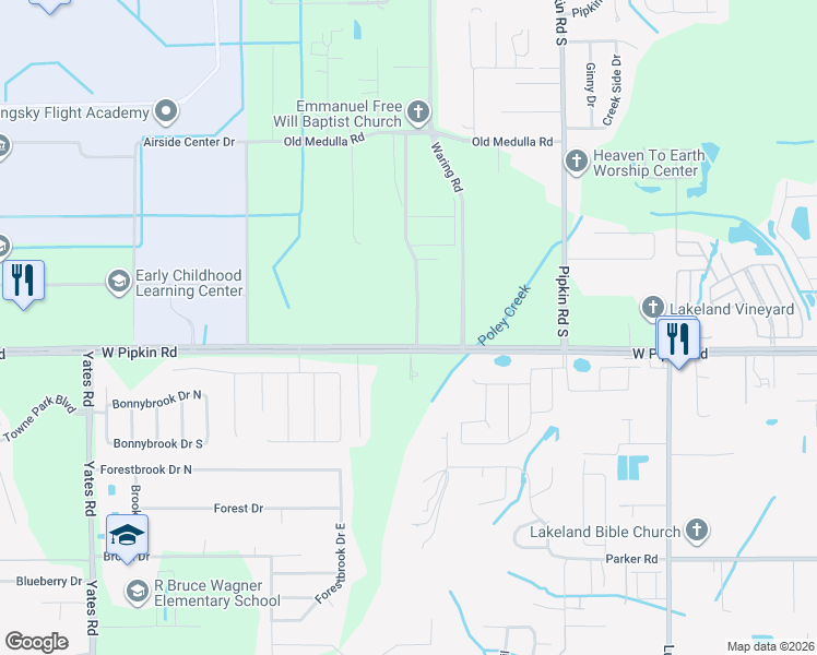 map of restaurants, bars, coffee shops, grocery stores, and more near 2619 West Pipkin Road in Lakeland