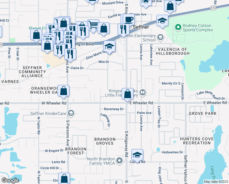 map of restaurants, bars, coffee shops, grocery stores, and more near 110 Jean Ann Avenue in Seffner