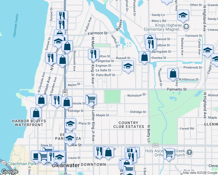 map of restaurants, bars, coffee shops, grocery stores, and more near 800 Phillies Drive in Clearwater