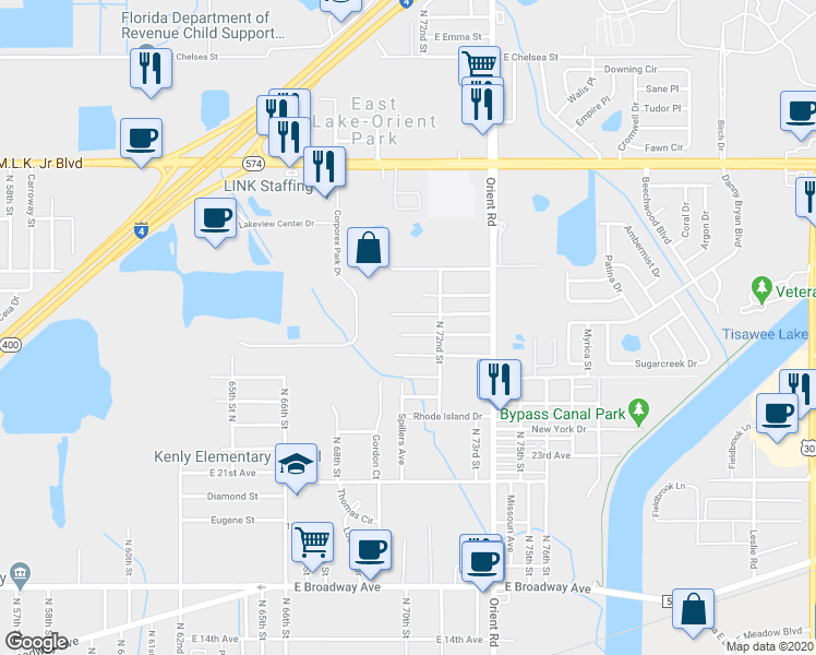 map of restaurants, bars, coffee shops, grocery stores, and more near 6902 East 29th Avenue in Tampa