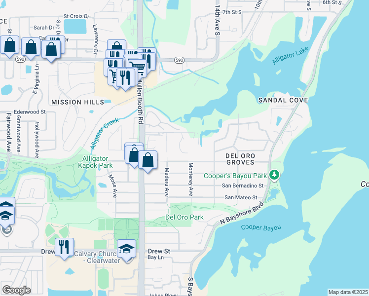 map of restaurants, bars, coffee shops, grocery stores, and more near 1111 McMullen Booth Road in Clearwater