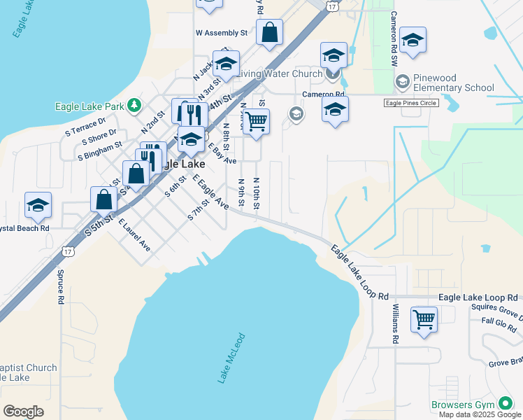 map of restaurants, bars, coffee shops, grocery stores, and more near in Eagle Lake
