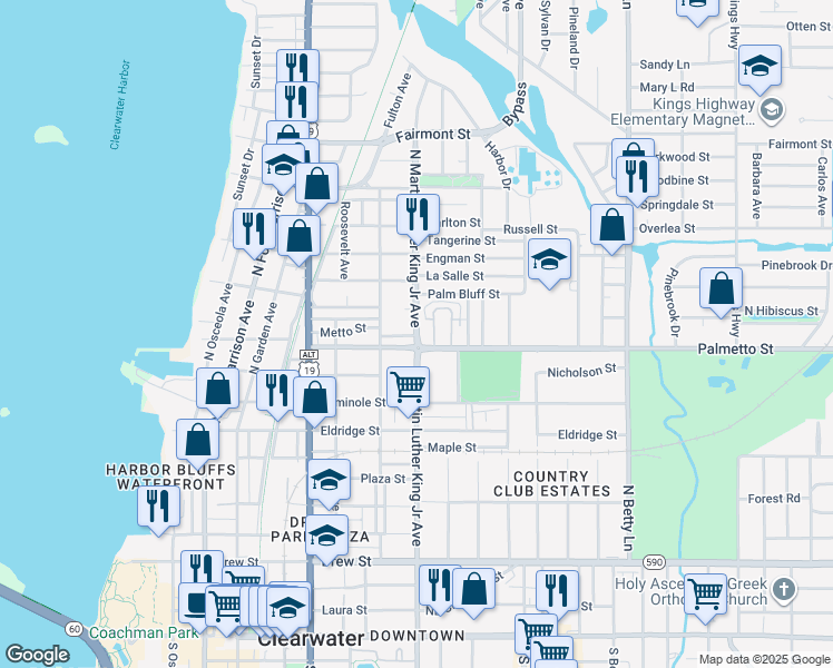 map of restaurants, bars, coffee shops, grocery stores, and more near 1003 Pennsylvania Avenue in Clearwater