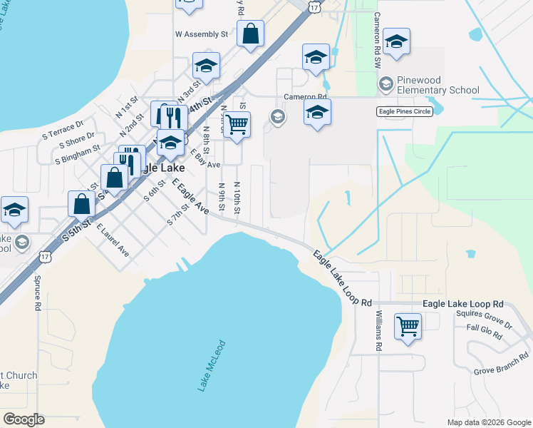 map of restaurants, bars, coffee shops, grocery stores, and more near 1190 North 12th Street in Eagle Lake