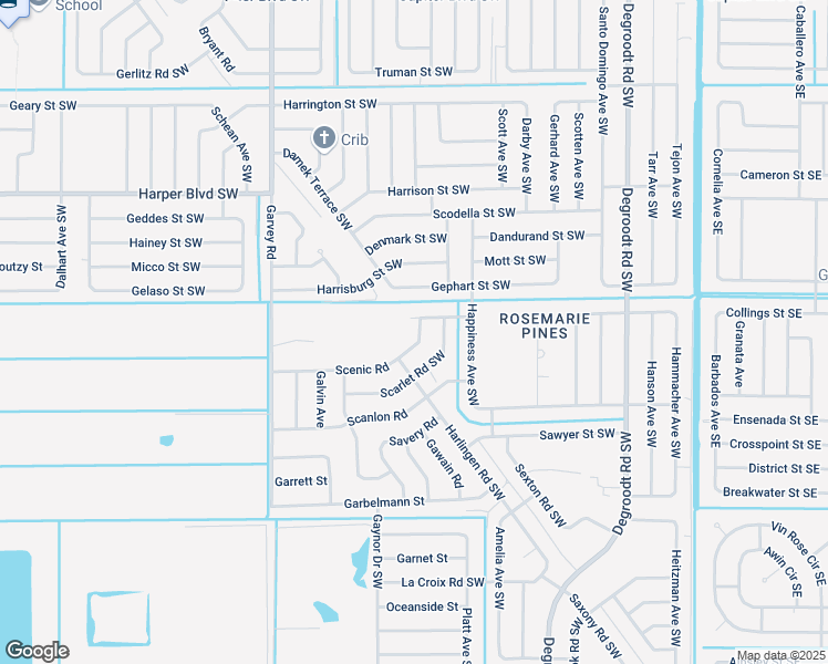 map of restaurants, bars, coffee shops, grocery stores, and more near 498 Schenley Street Southwest in Palm Bay