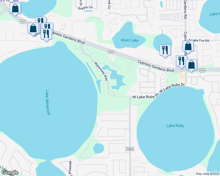 map of restaurants, bars, coffee shops, grocery stores, and more near 2202 Garden Lake Drive in Winter Haven