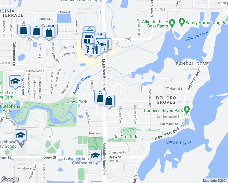 map of restaurants, bars, coffee shops, grocery stores, and more near 1099 McMullen Booth Road in Clearwater