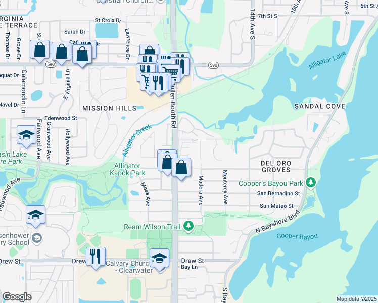 map of restaurants, bars, coffee shops, grocery stores, and more near 1099 McMullen Booth Road in Clearwater