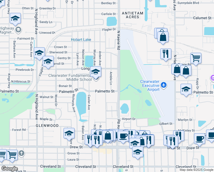map of restaurants, bars, coffee shops, grocery stores, and more near 1106 North Saturn Avenue in Clearwater