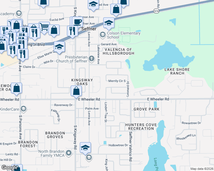 map of restaurants, bars, coffee shops, grocery stores, and more near 2027 Darlington Oak Drive in Seffner