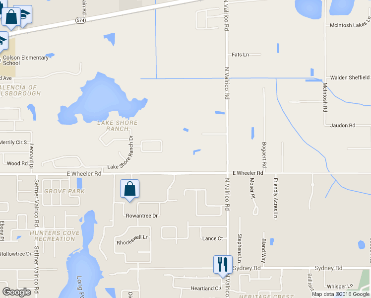 map of restaurants, bars, coffee shops, grocery stores, and more near 1804 East Wheeler Road in Seffner