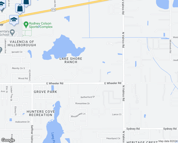 map of restaurants, bars, coffee shops, grocery stores, and more near 1624 Mosaic Forest Drive in Seffner