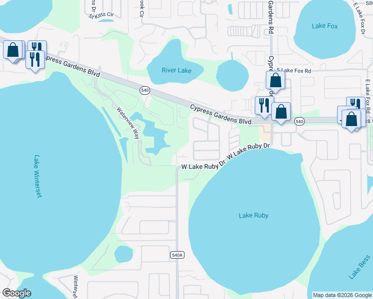 map of restaurants, bars, coffee shops, grocery stores, and more near 873 Reflections Loop West in Winter Haven
