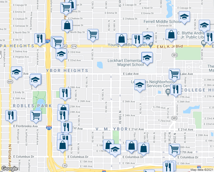 map of restaurants, bars, coffee shops, grocery stores, and more near 3508 North Avenida Republica de Cuba in Tampa