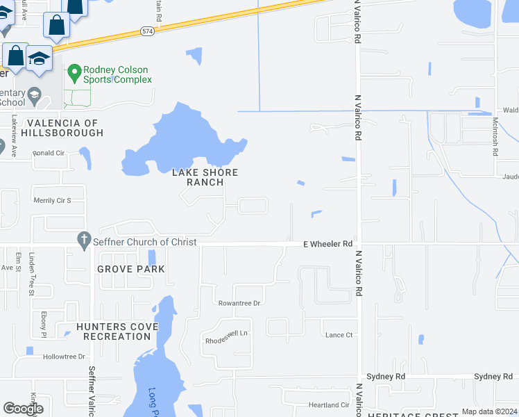 map of restaurants, bars, coffee shops, grocery stores, and more near 1626 Mosaic Forest Drive in Seffner