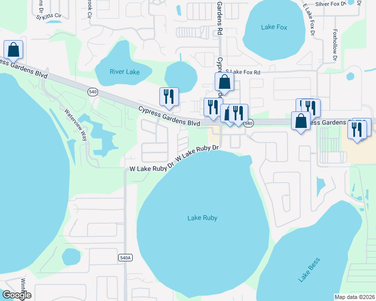 map of restaurants, bars, coffee shops, grocery stores, and more near 812 Marcia Loop in Winter Haven