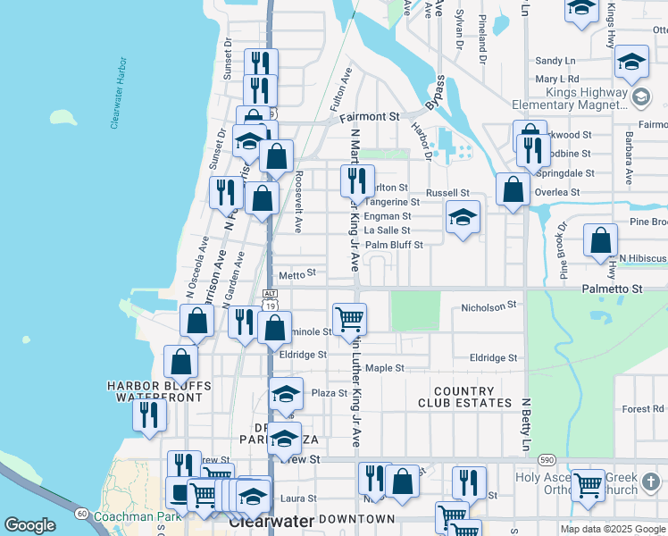 map of restaurants, bars, coffee shops, grocery stores, and more near 1003 Pennsylvania Avenue in Clearwater
