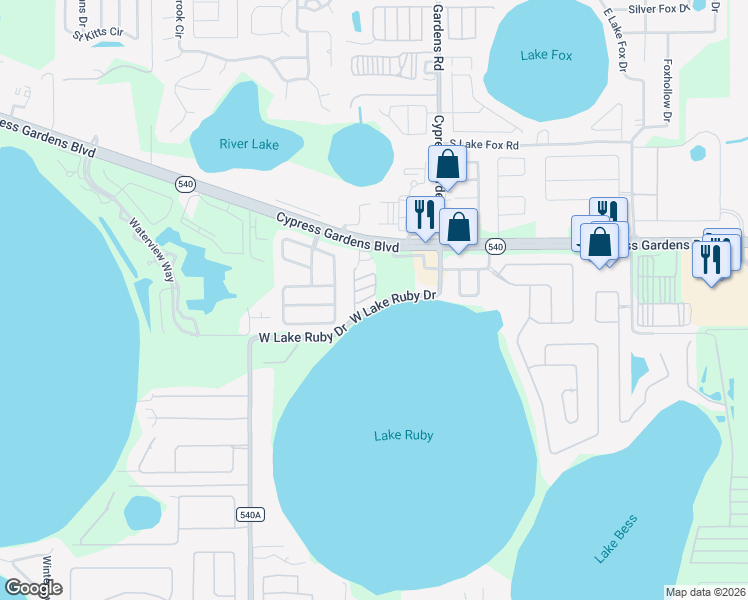 map of restaurants, bars, coffee shops, grocery stores, and more near 812 Marcia Loop in Winter Haven