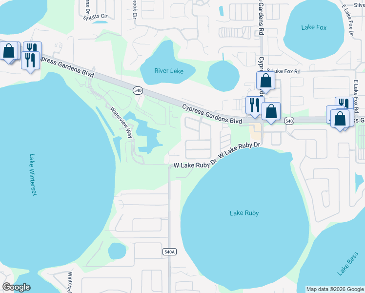 map of restaurants, bars, coffee shops, grocery stores, and more near 873 Reflections Loop West in Winter Haven