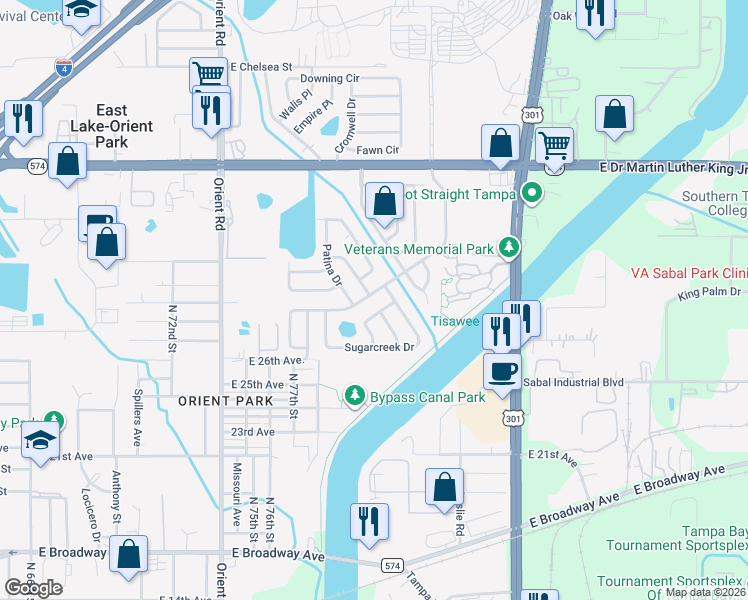 map of restaurants, bars, coffee shops, grocery stores, and more near 3609 Danny Bryan Boulevard in Tampa
