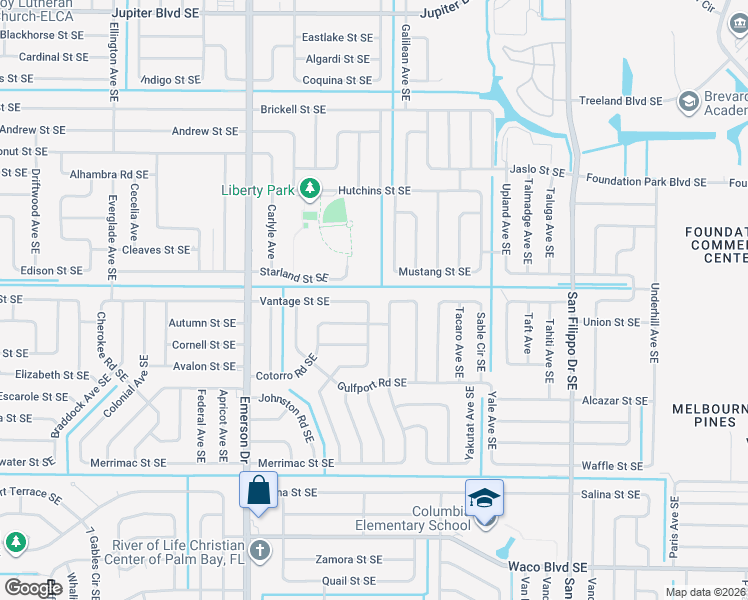 map of restaurants, bars, coffee shops, grocery stores, and more near 901 Grapefruit Road Southeast in Palm Bay