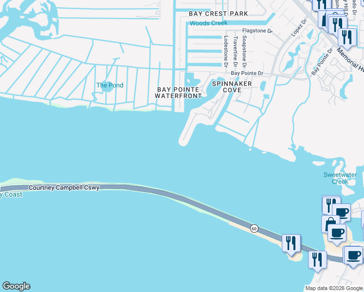 map of restaurants, bars, coffee shops, grocery stores, and more near 4101 Causeway Vista Drive in Tampa