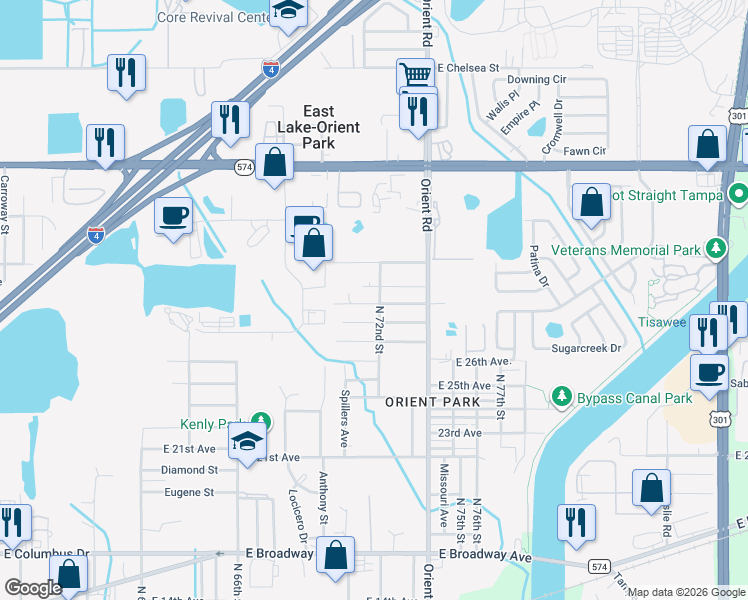 map of restaurants, bars, coffee shops, grocery stores, and more near 6928 East 29th Avenue in Tampa
