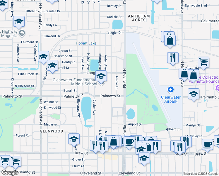 map of restaurants, bars, coffee shops, grocery stores, and more near 1106 North Saturn Avenue in Clearwater