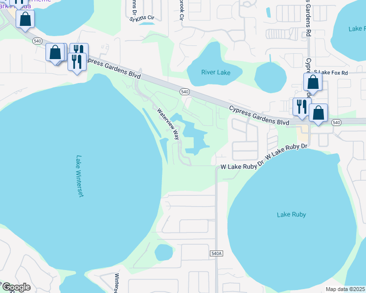 map of restaurants, bars, coffee shops, grocery stores, and more near 2202 Garden Lake Drive in Winter Haven