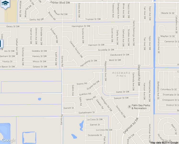 map of restaurants, bars, coffee shops, grocery stores, and more near 498 Schenley Street Southwest in Palm Bay