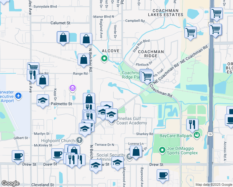 map of restaurants, bars, coffee shops, grocery stores, and more near in Clearwater