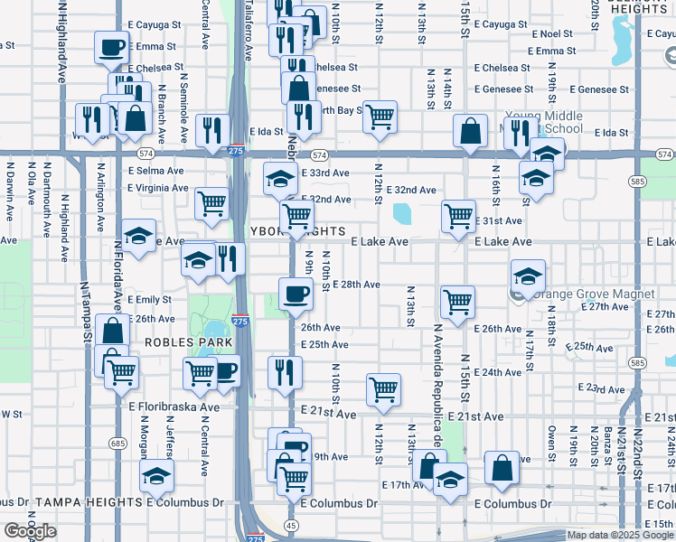 map of restaurants, bars, coffee shops, grocery stores, and more near 3508 Cone Court in Tampa