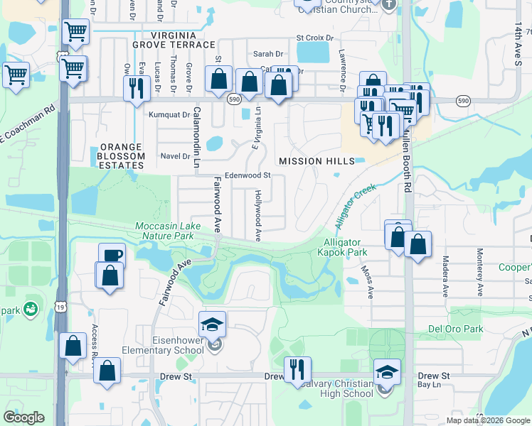 map of restaurants, bars, coffee shops, grocery stores, and more near 2878 Lemonwood Street in Clearwater