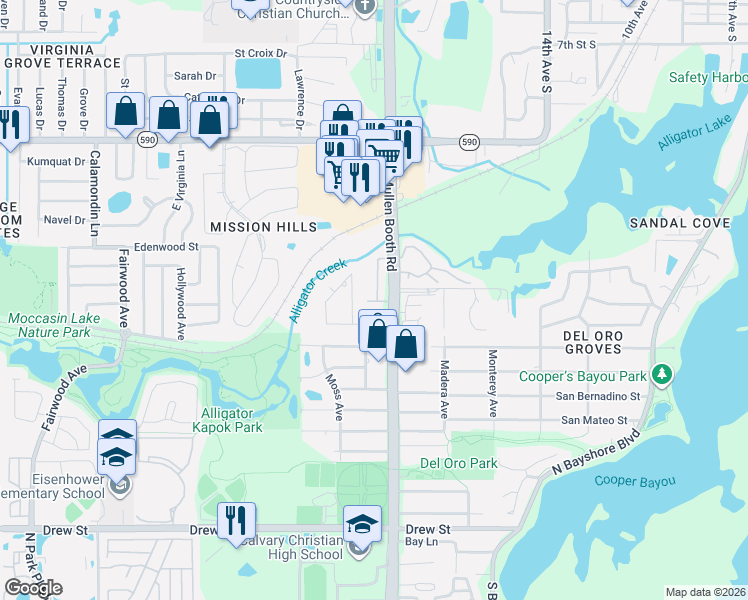 map of restaurants, bars, coffee shops, grocery stores, and more near 3045 Abbey Court in Clearwater