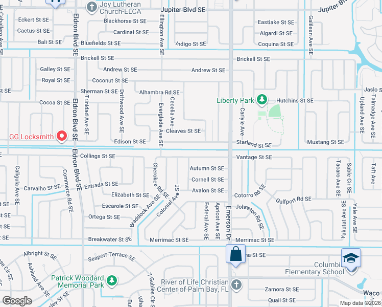 map of restaurants, bars, coffee shops, grocery stores, and more near 739 Vantage Street Southeast in Palm Bay