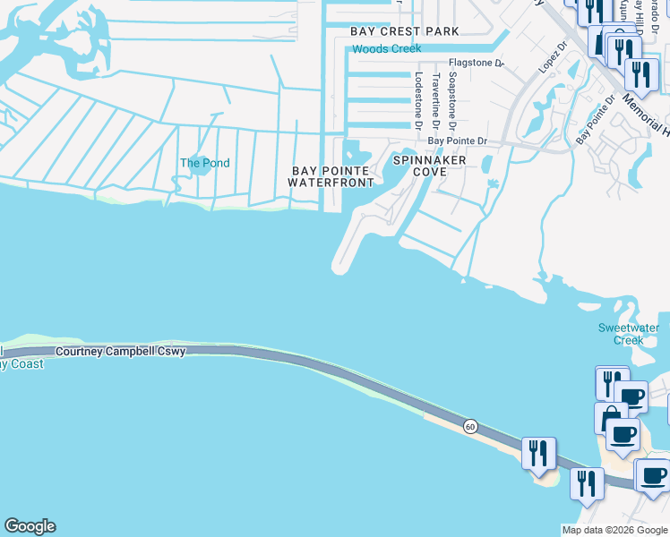 map of restaurants, bars, coffee shops, grocery stores, and more near 4102 Causeway Vista Drive in Tampa