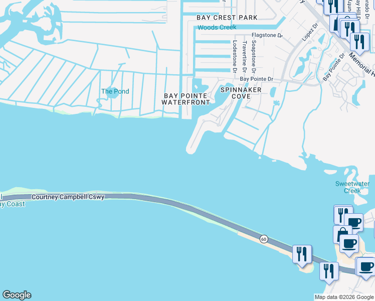 map of restaurants, bars, coffee shops, grocery stores, and more near 4102 Causeway Vista Drive in Tampa